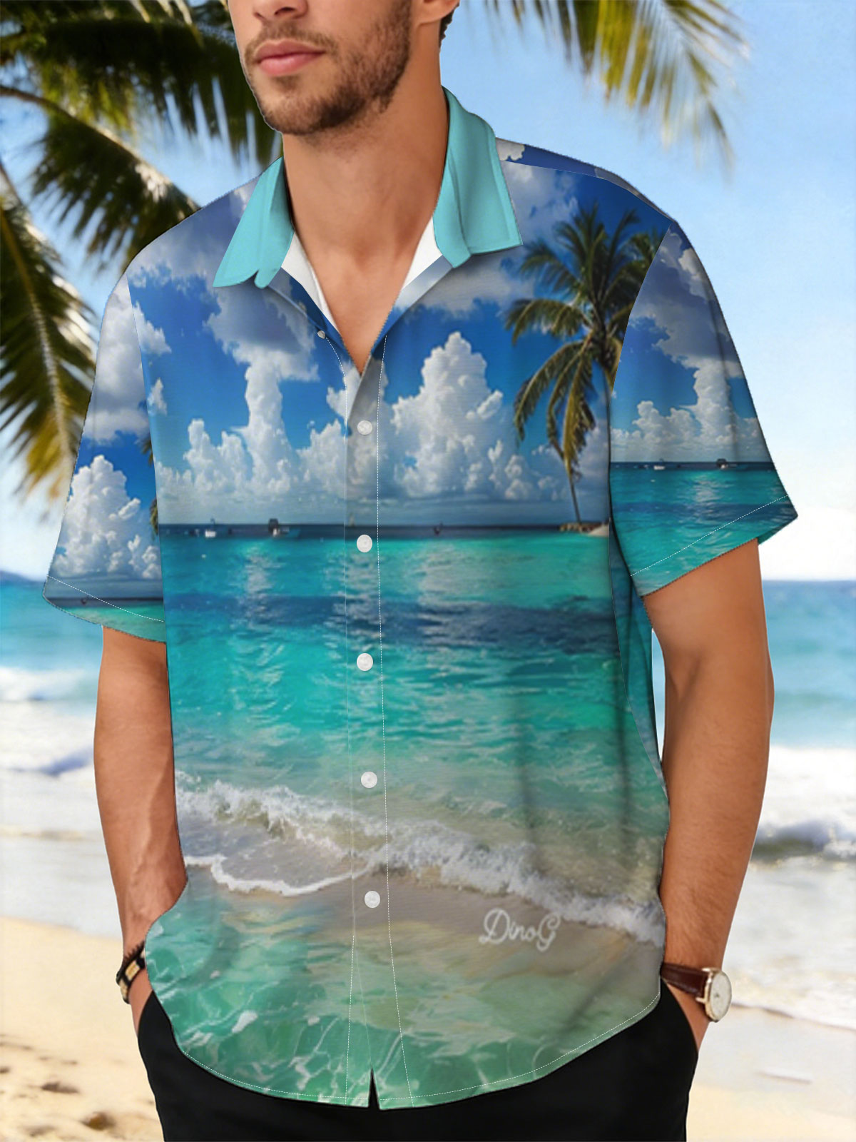 Crystal Clear Waters and Palm Trees Under a Blue Sky -  Shirt