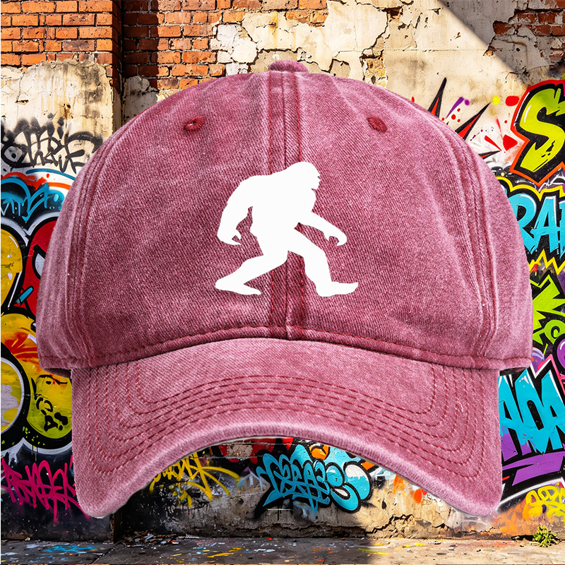 Unisex Classic Washed Cap with Bigfoot Silhouette Print - Casual Outdoor Hat for Hiking, Camping, and Everyday Wear - Perfect for Nature Lovers and Adventure Enthusiasts
