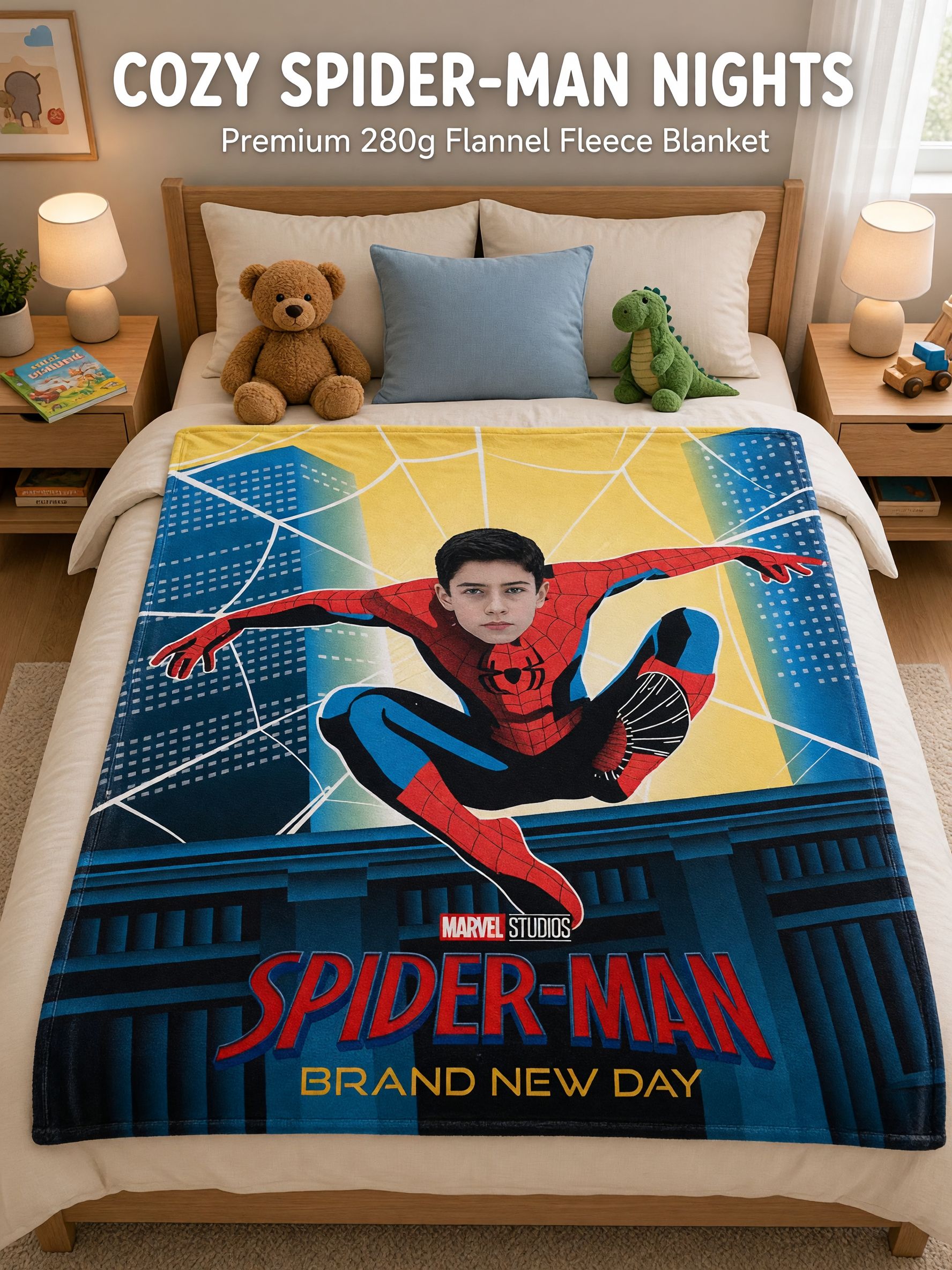 Custom Photo Superhero Flannel Blanket Personalized Face Portrait Fleece Throw Ultra Soft Warm Gift for Kids