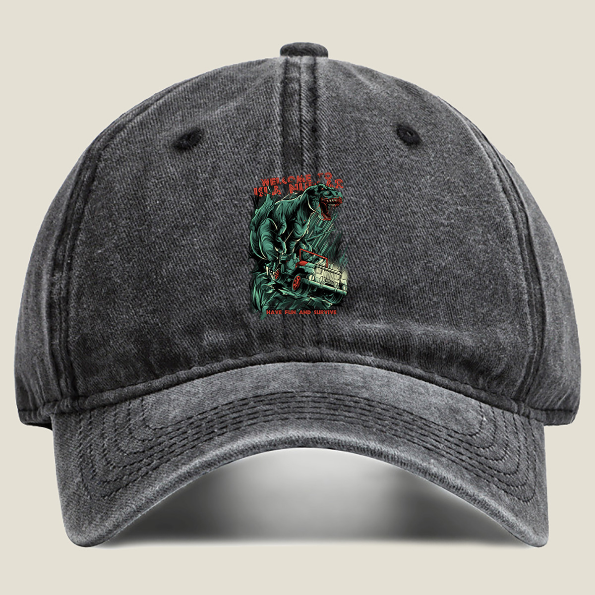 Jurassic Park T-Rex vs Jeep: Welcome to Isla Nublar - Washed Denim - Baseball Cap