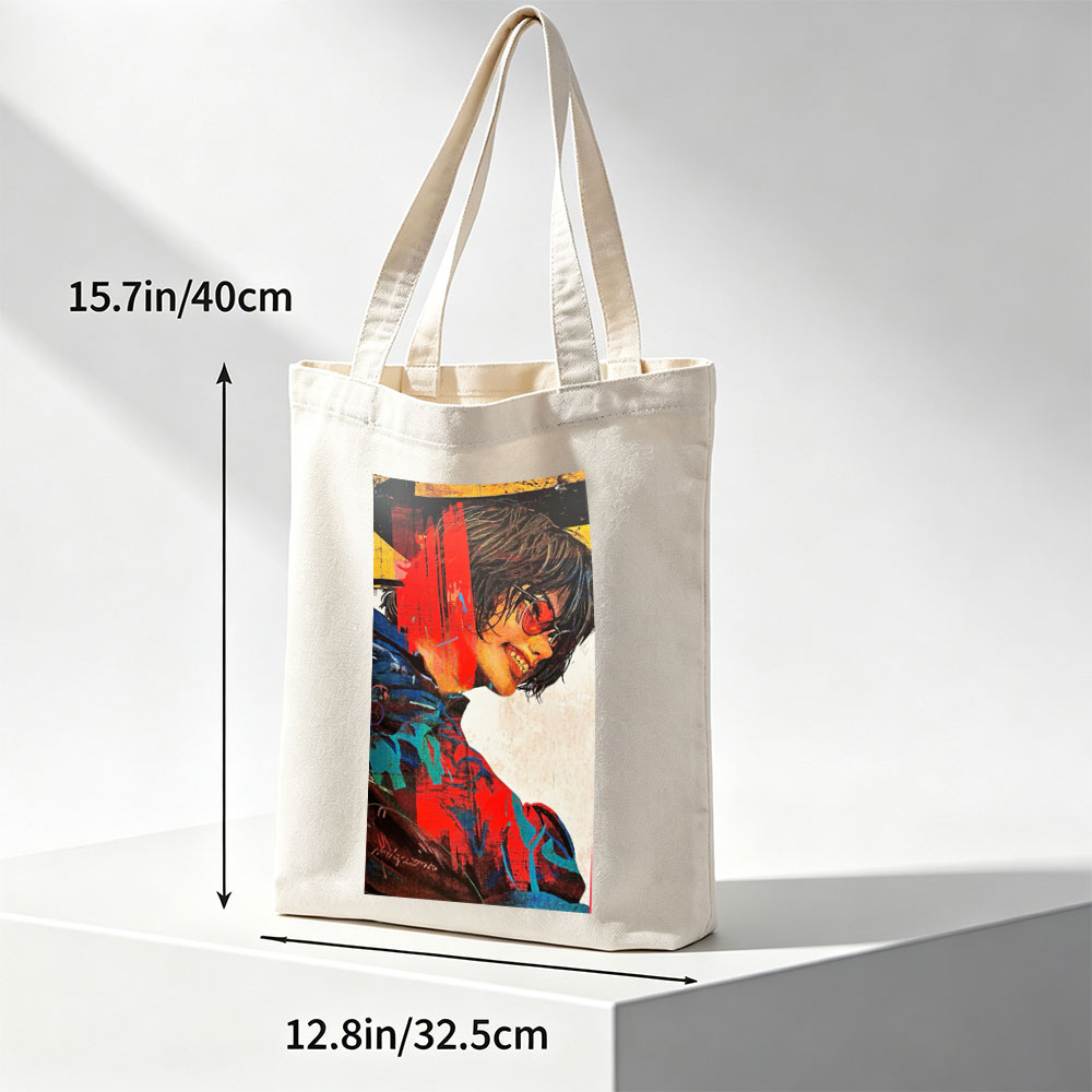 Billie Eilish in a Vibrant Artistic Portrait with Bold Colors and Abstract Elements - Canvas tote bags