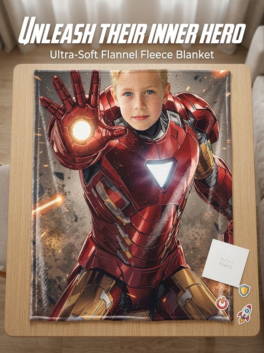 Custom Superhero Photo Flannel Blanket Personalized Face Throw Ultra Soft Plush Bedding Ideal Personalized Gift