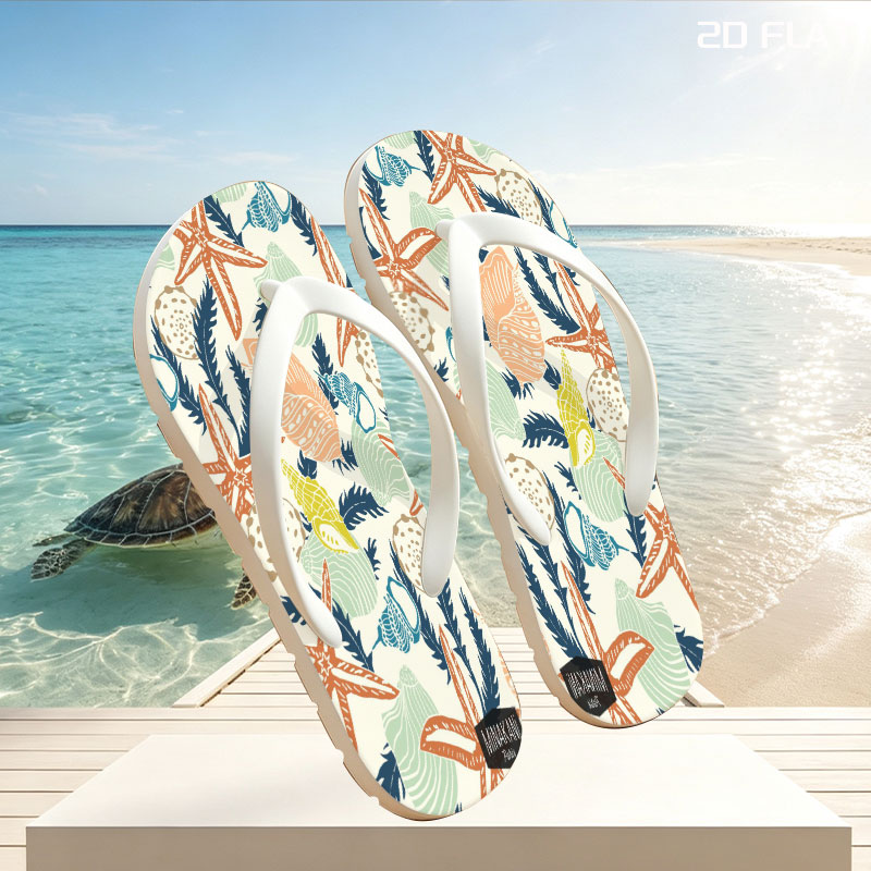Seashells, Starfish, and Seaweed Pattern -  flip-flops