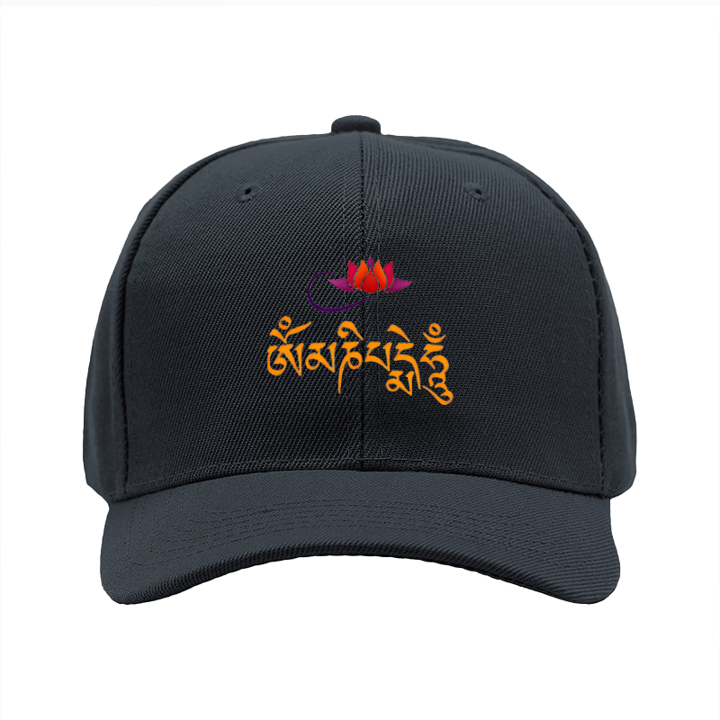 1pc New Baseball Cap with Lotus Flower and Tibetan Script Print Unisex Adjustable Hat for Outdoor Activities and Casual Wear Suitable for Adults and Teenagers