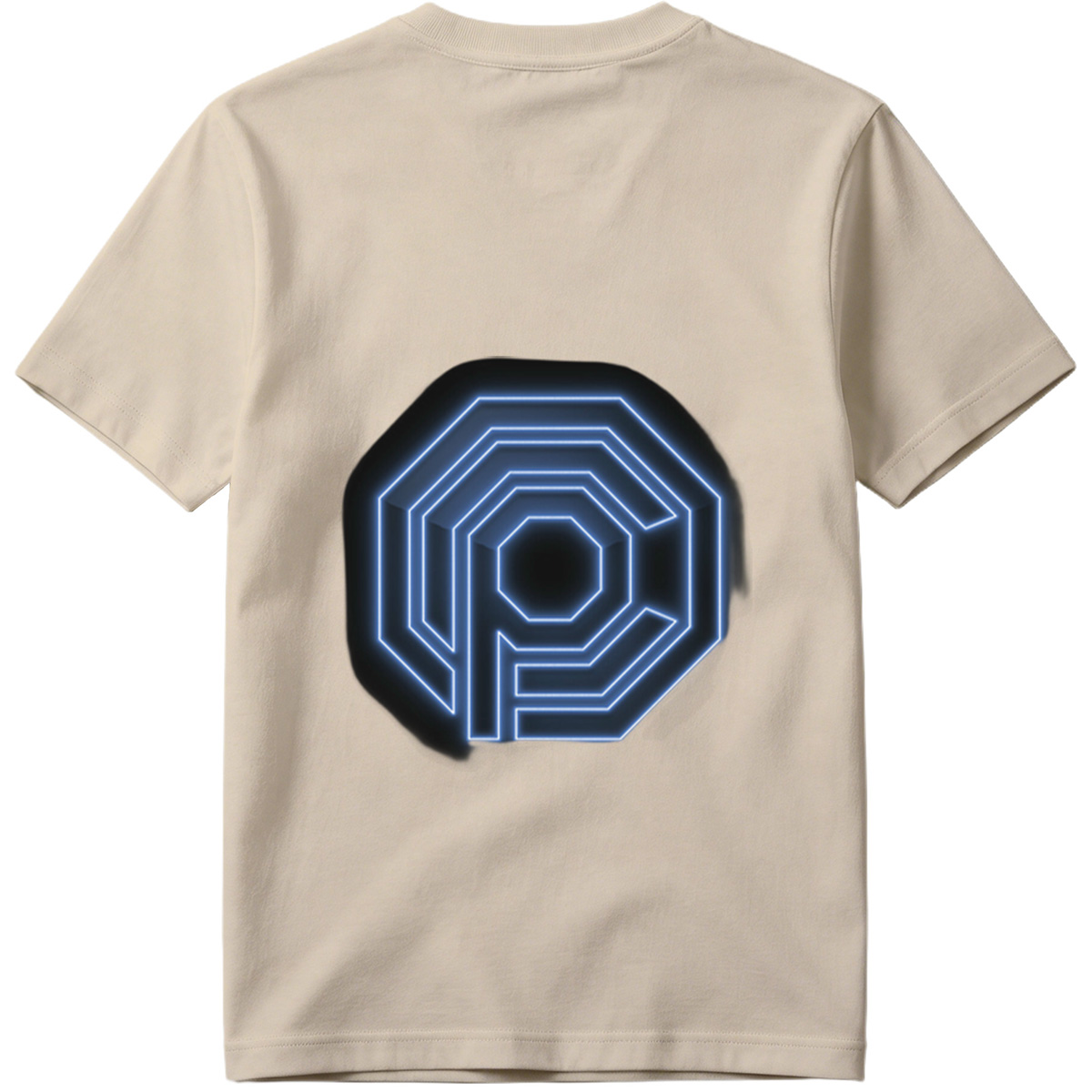 Neon Blue Octagonal Logo with Letter P - Tee