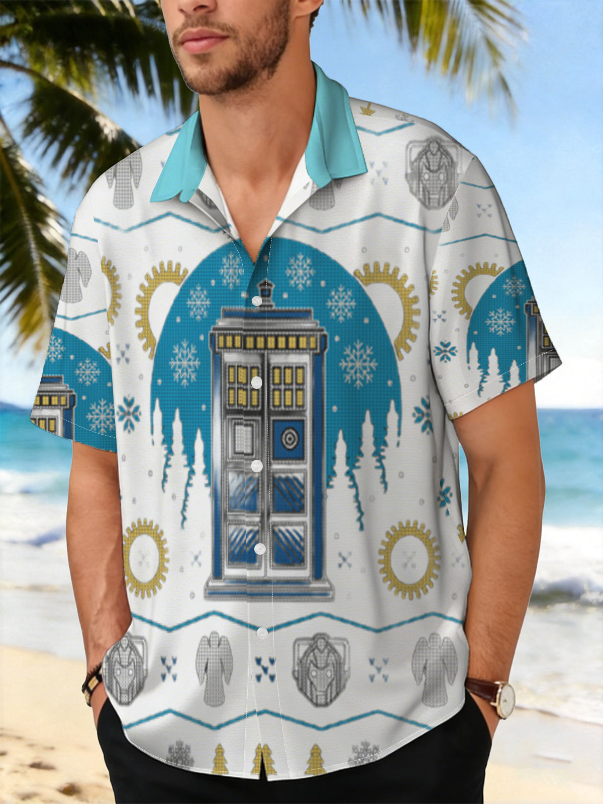 Doctor Who Christmas Sweater: TARDIS, Cybermen, Weeping Angels, and Snowflakes -  Shirt