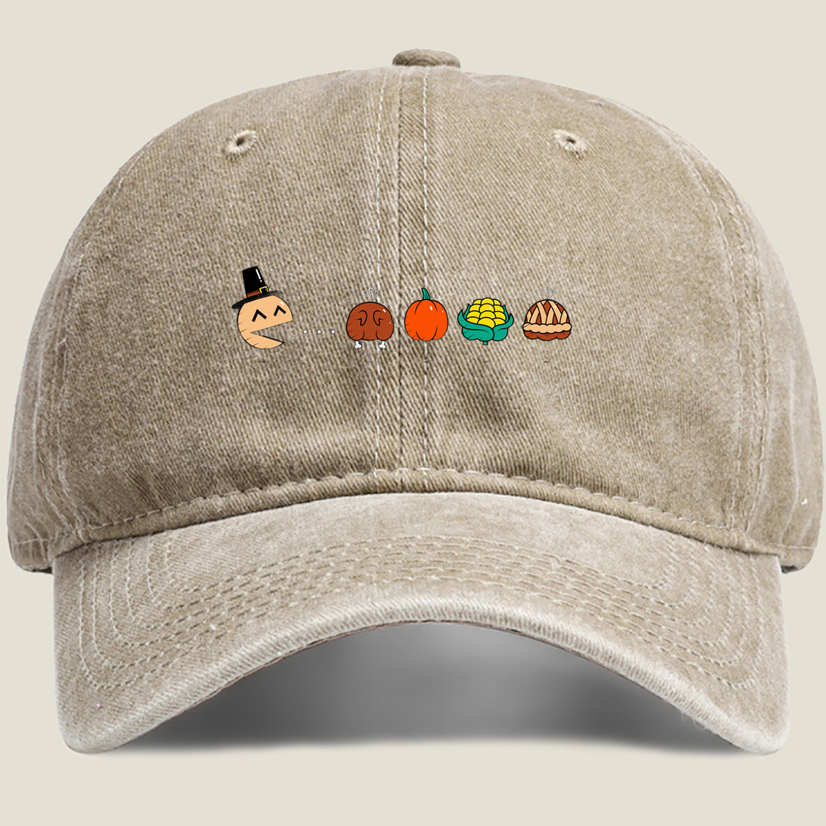 Pac-Man Thanksgiving Feast - Washed Denim - Baseball Cap