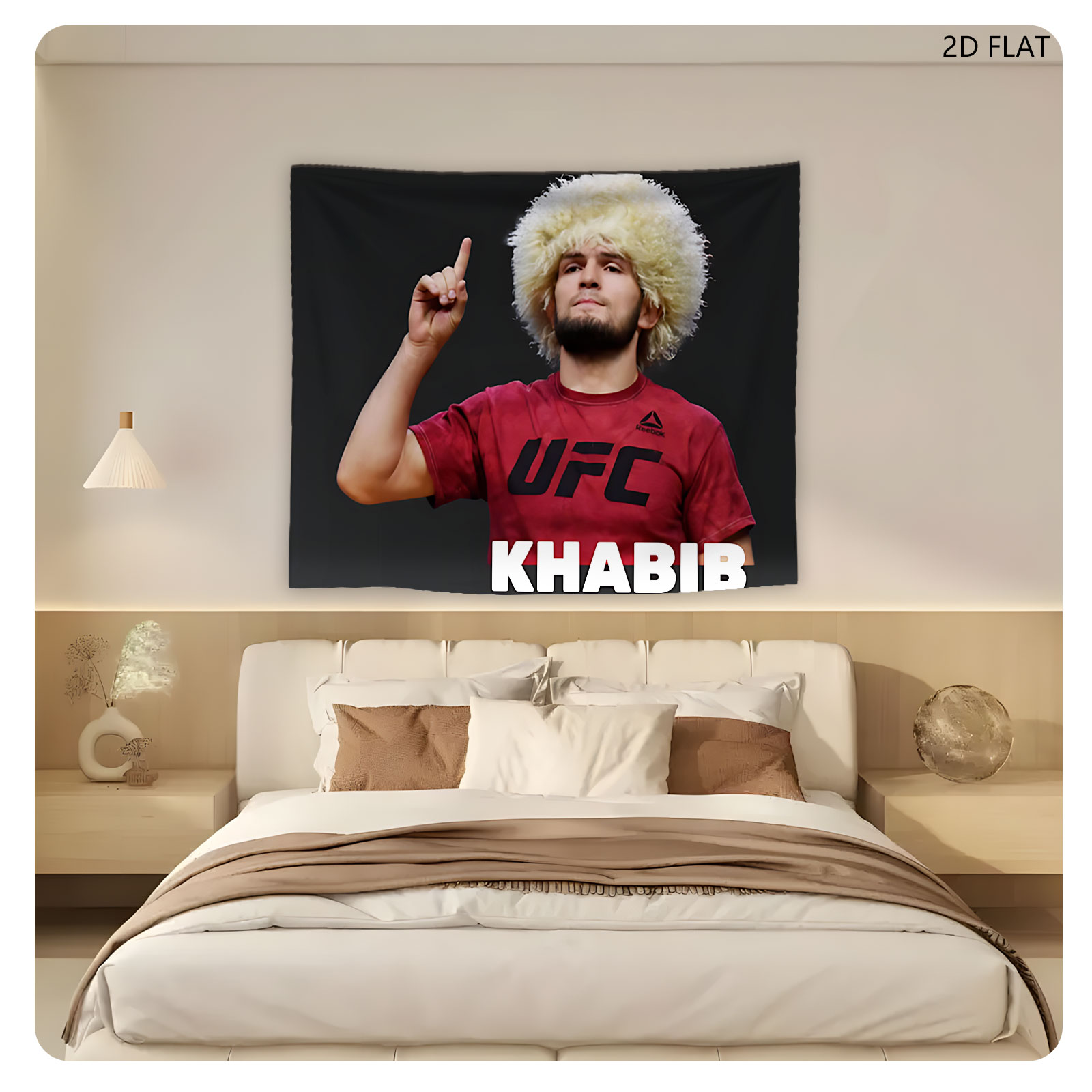 Khabib Nurmagomedov in UFC Gear with Traditional Hat - Tapestry