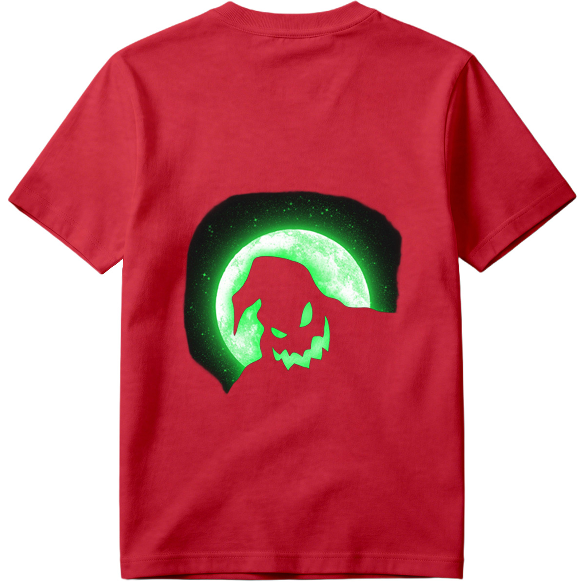 Pumpkin Head Silhouette Against Green Moon - Tee
