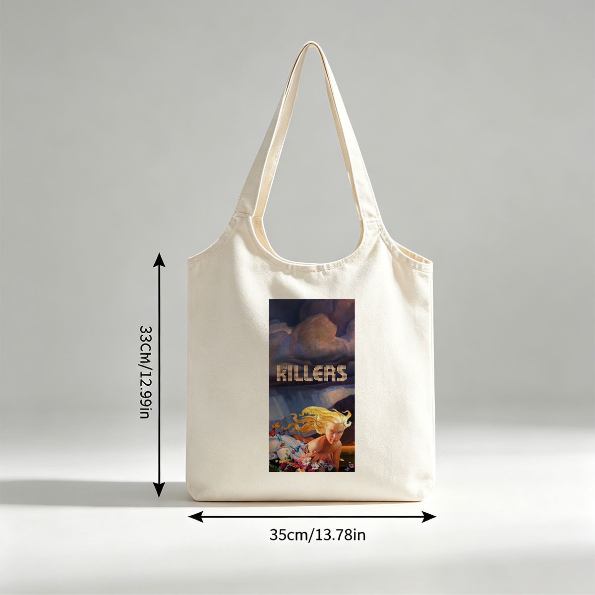 The Killers Dreamy Landscape with Blonde Woman Among Flowers and Butterflies - Canvas shoulder bags/
