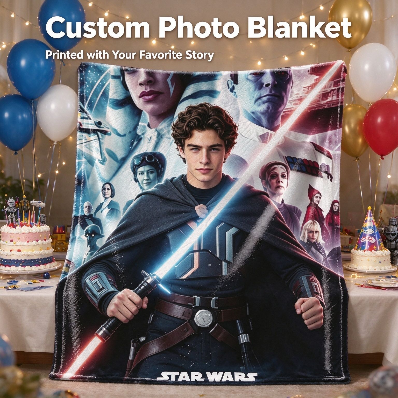 Custom Photo Face Flannel Blanket Personalized Sci-Fi Character Portrait Soft Fleece Throw Ideal Personalized Gift