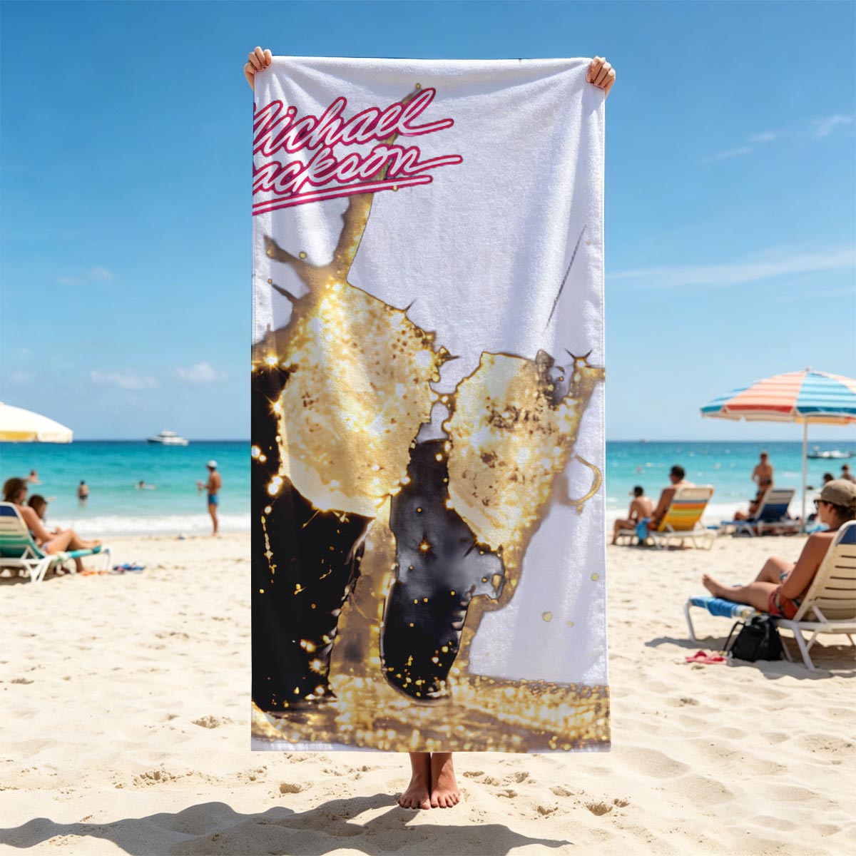 Michael Jackson: Iconic Dance Pose with Glittering Effects - Beach towels