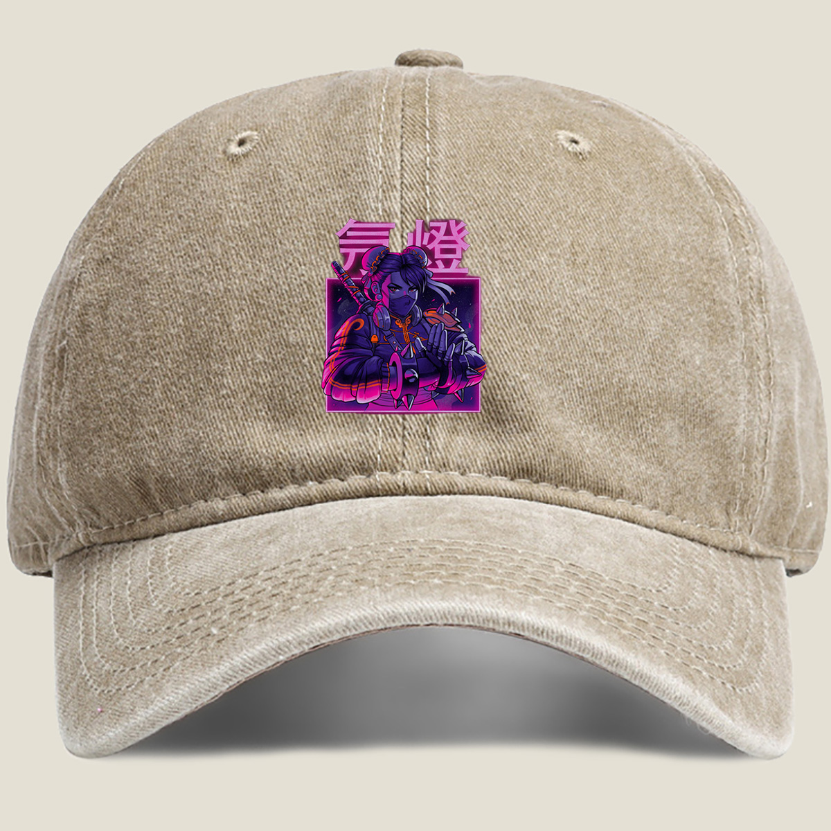 Cyberpunk Geisha: Neon Samurai - Washed Denim - Baseball Cap