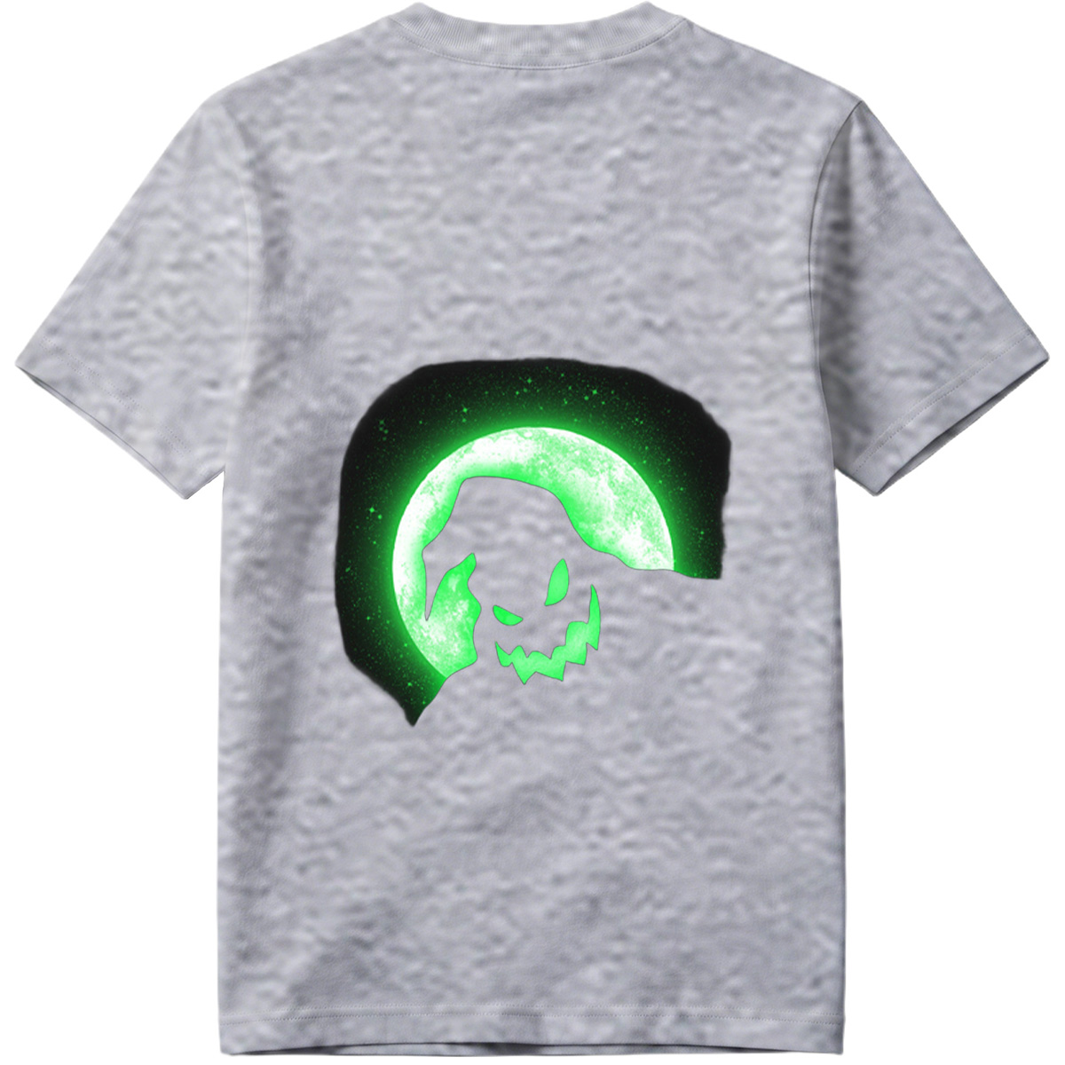 Pumpkin Head Silhouette Against Green Moon - Tee