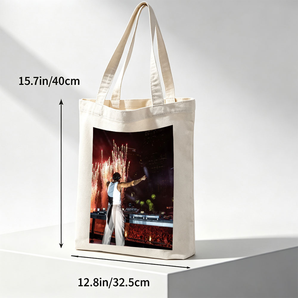 Martin Garrix Live Performance with Fireworks and Crowd at Nighttime Concert - Canvas tote bags