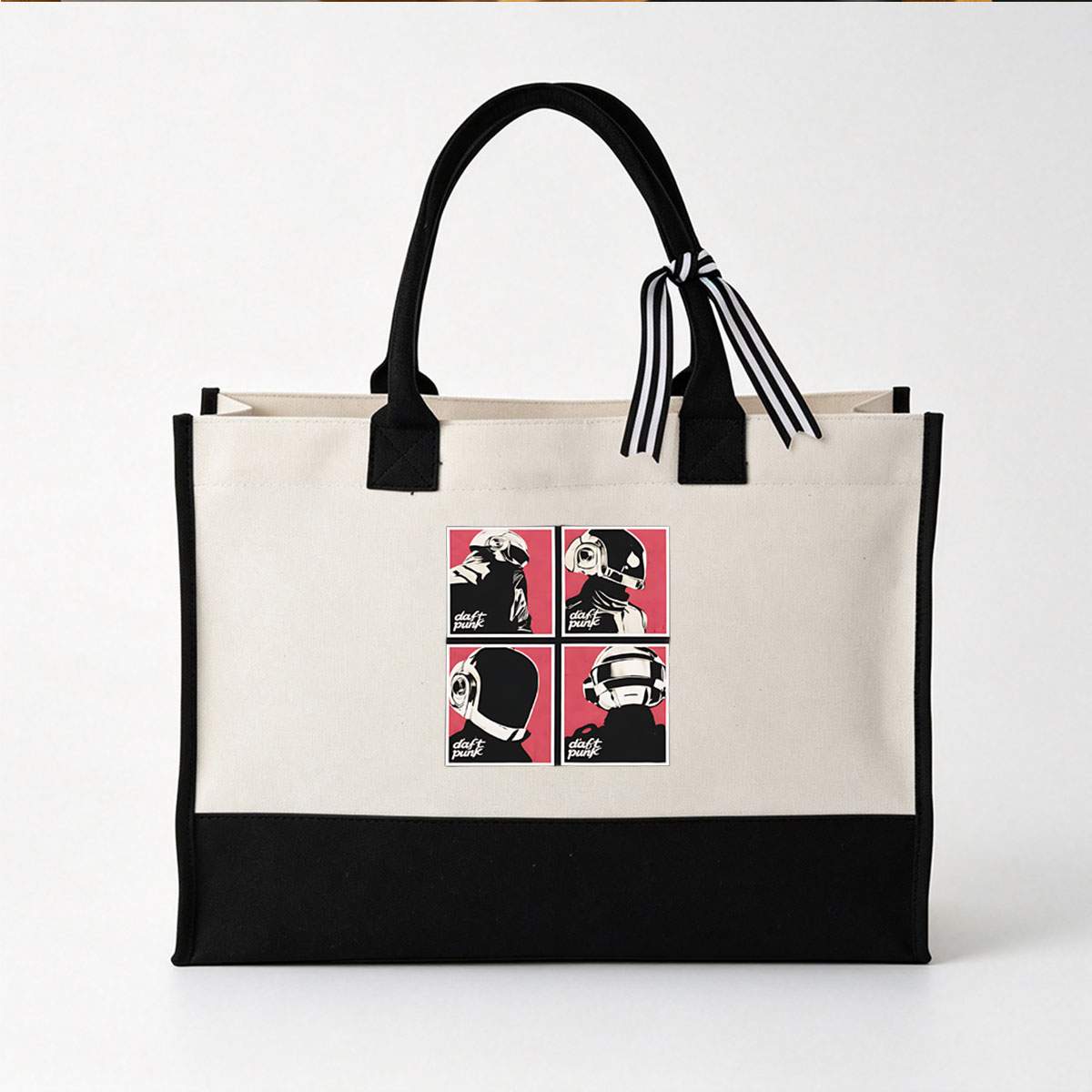 Daft Punk: Iconic Helmeted Duo in Four Distinct Angles - Canvas patchwork gift tote bag