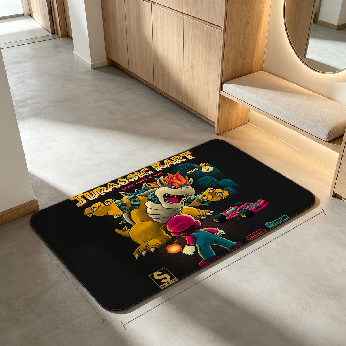 Jurassic Kart: Mario vs Bowser in a Prehistoric Race Adventure - Flannel floor mat