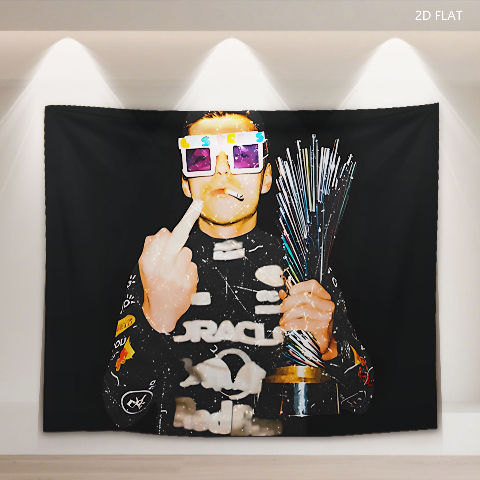 Man in Colorful Glasses Holding Sparklers and Smoking - Tapestry