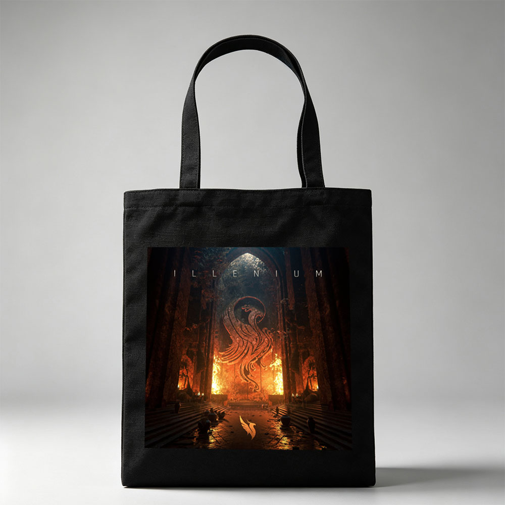 Illenium Cathedral of Fire and Flames with a Serpentine Dragon in the Center - Canvas tote bags