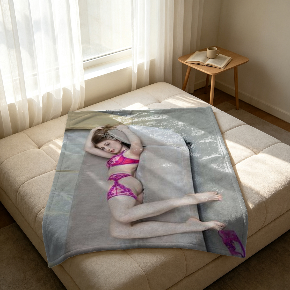 Nude Teacher with Glasses Holding Triangle Ruler in Classroom - Blanket