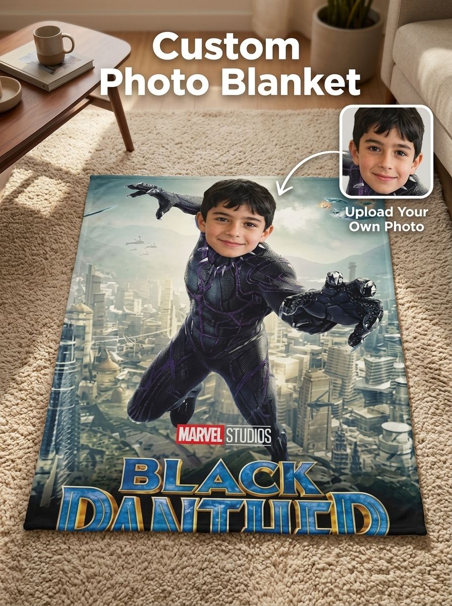 Custom Face Superhero Flannel Fleece Blanket Ultra Soft Cozy Personalized Throw Blanket Ideal Gift for Kids and Family