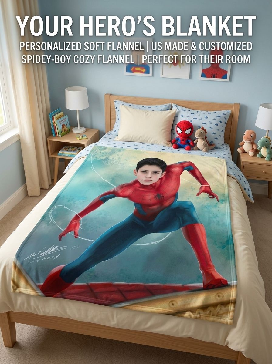 Custom Photo Face Superhero Flannel Blanket, Personalized Soft Fleece Throw for Bed Couch, Cozy Unique Keepsake Gift