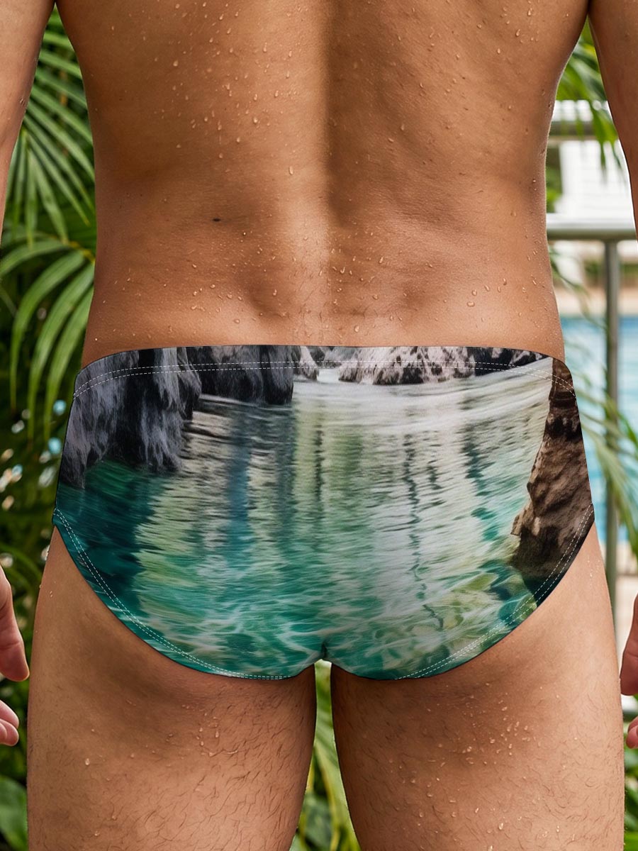 Crystal Clear Water Among Palm Trees -  Men's swim trunks