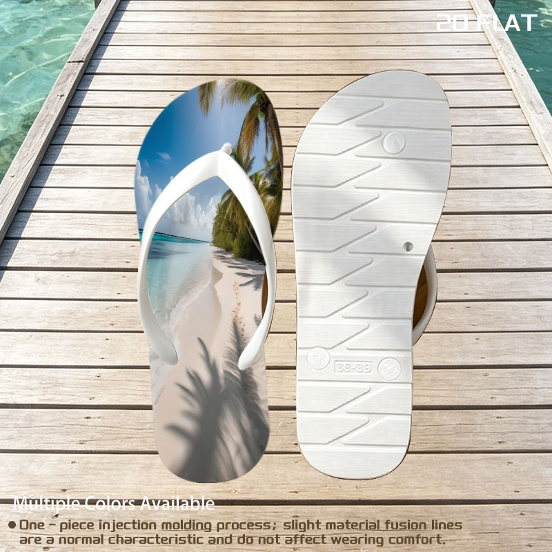 Tropical Beach with Palm Shadows and Crystal Clear Water -  flip-flops