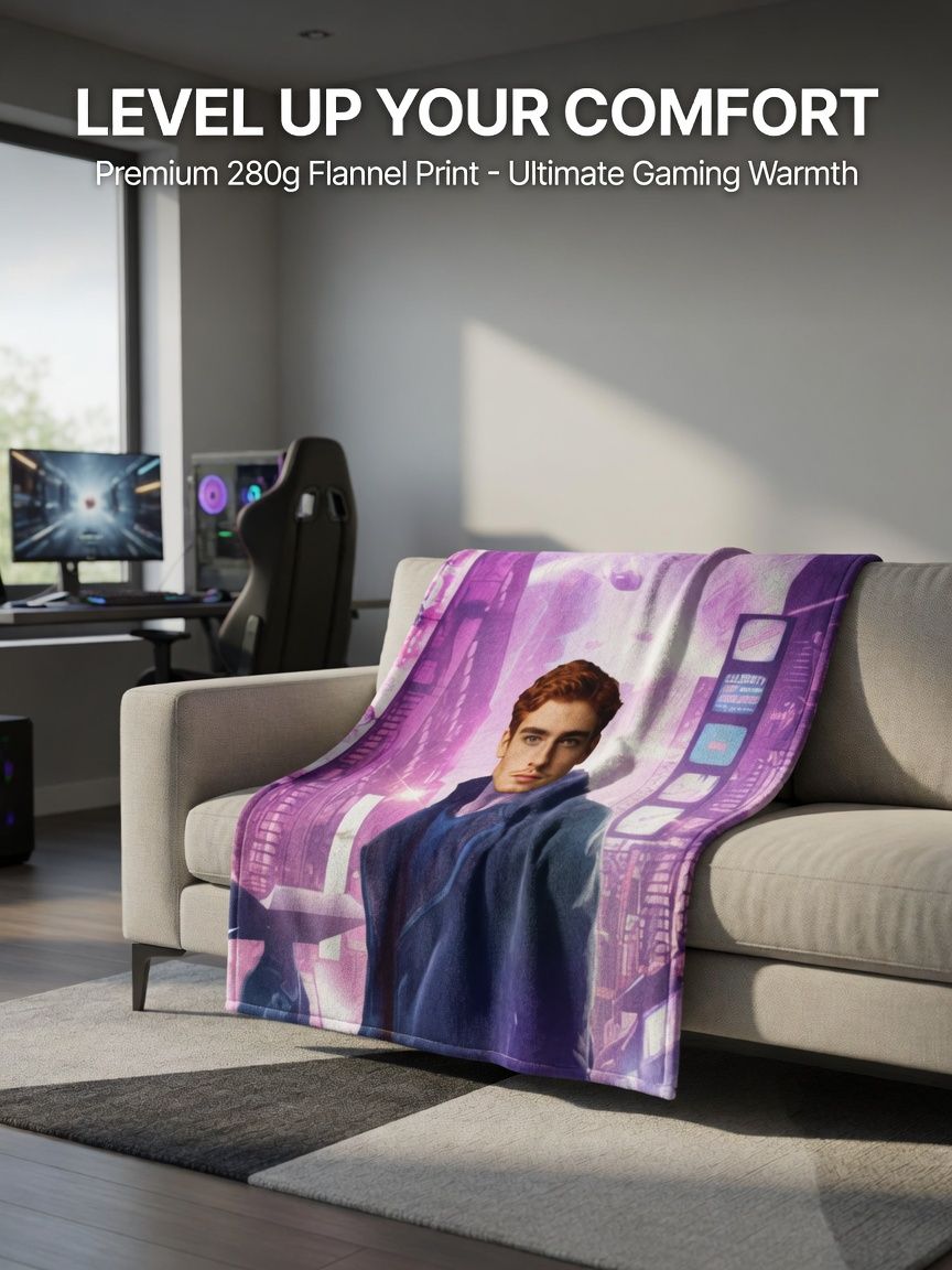 Custom Face Photo Flannel Blanket Ultra Soft Personalized Cyberpunk Portrait Throw Ideal Cozy Gift