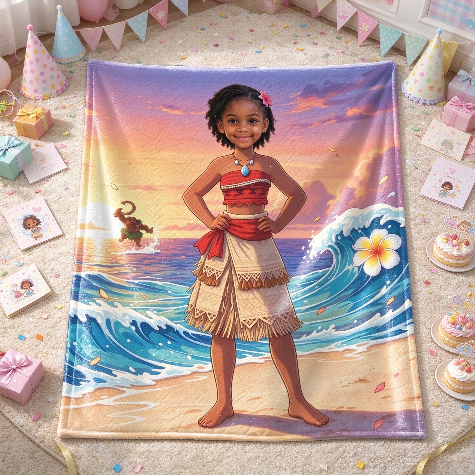 Custom Face Blanket Personalized Ocean Princess Flannel Throw, Ultra Soft Anti-Pilling Fleece Bed Blanket Cozy Gift