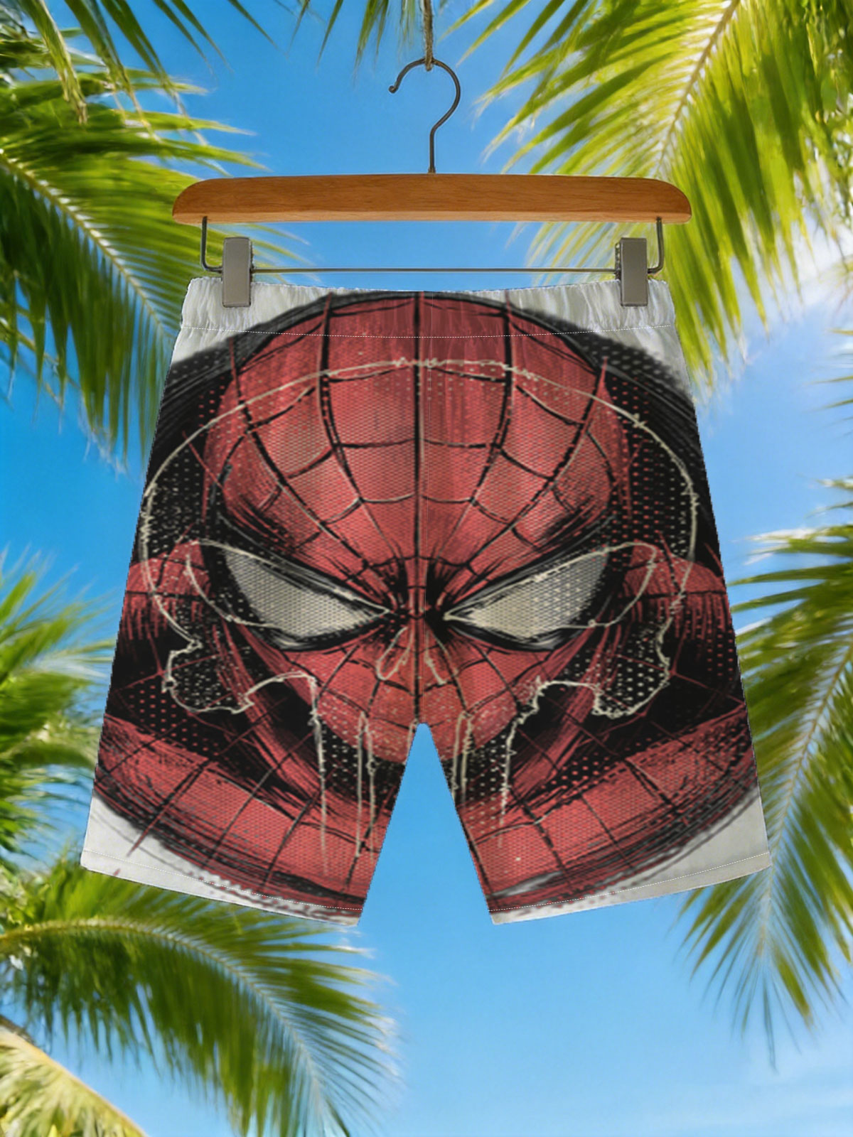 Spider-Man: Iconic Hero in Red and Black Mask Design -  Beach shorts