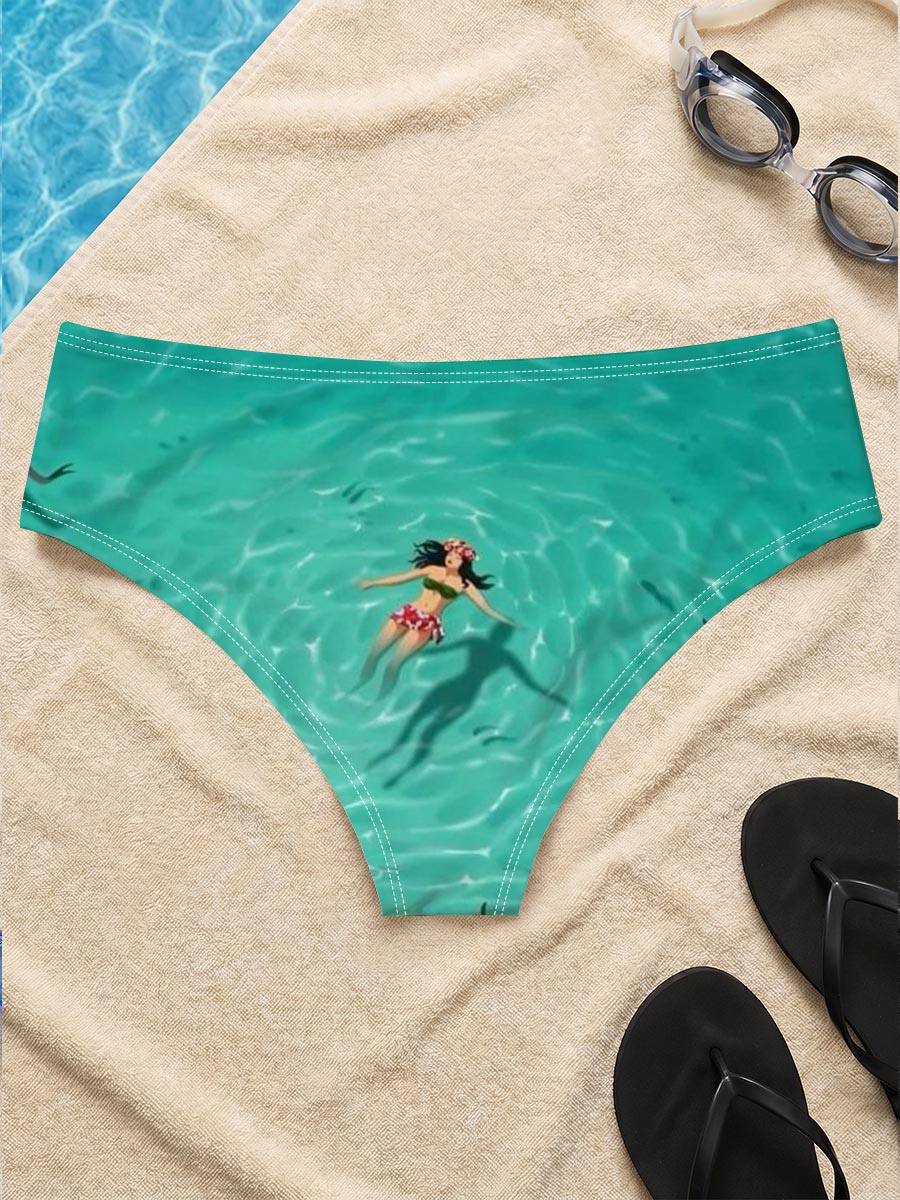 Woman swimming with sharks in clear turquoise water -  Men's swim trunks