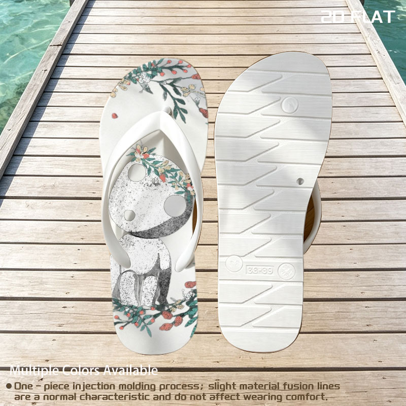 Cute Panda with Floral Crown in Wreath -  flip-flops