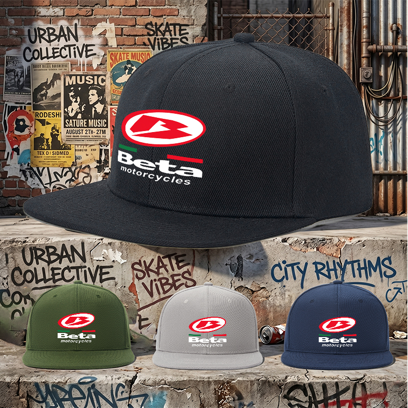 Flat Brim Baseball Cap Beta Motorcycles Logo Print Streetwear Underground Skate Style for Bike Riders and Urban Explorers