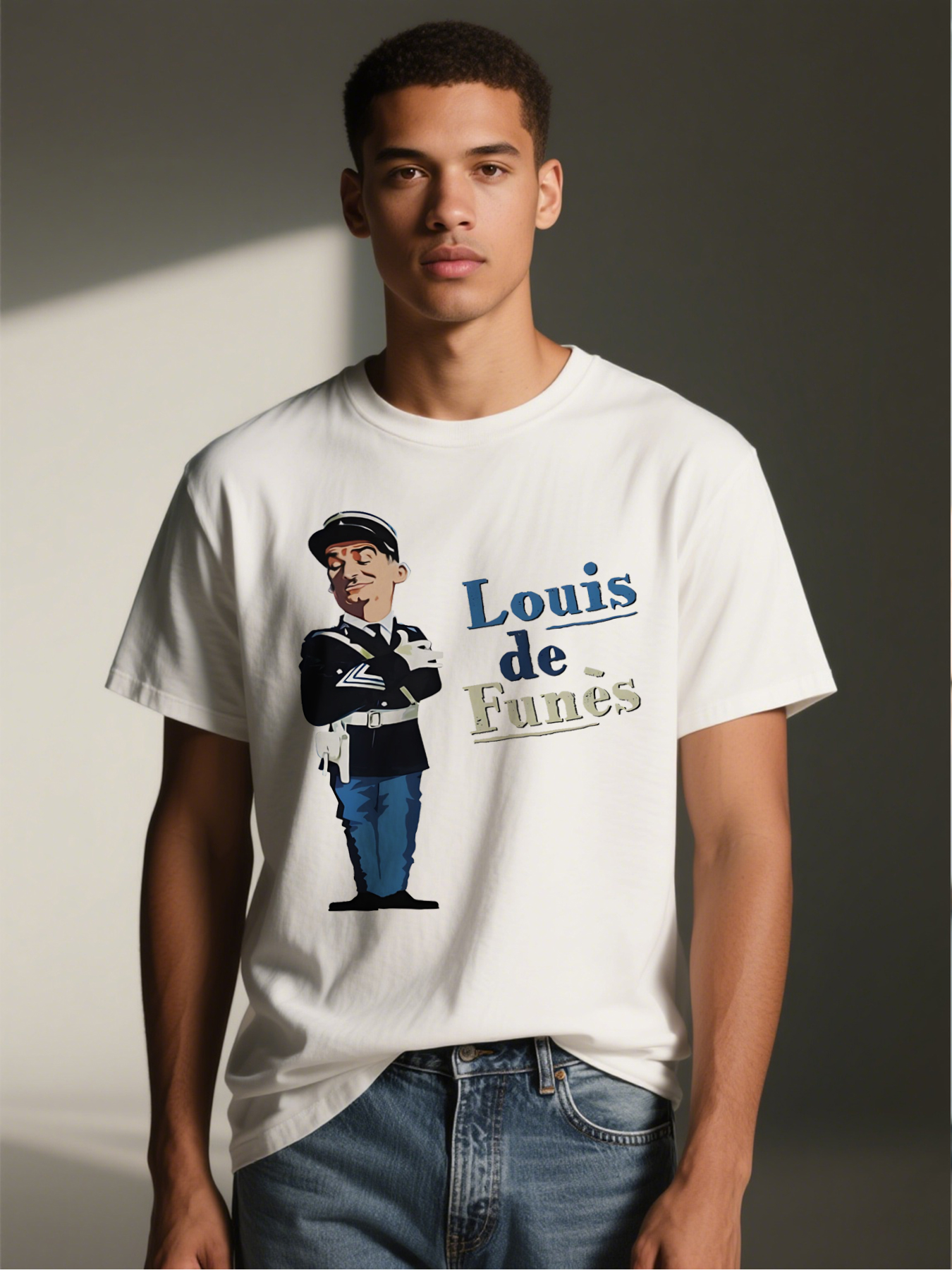 Men's Printed T-Shirt Featuring Cartoon Police Officer Graphic and 
