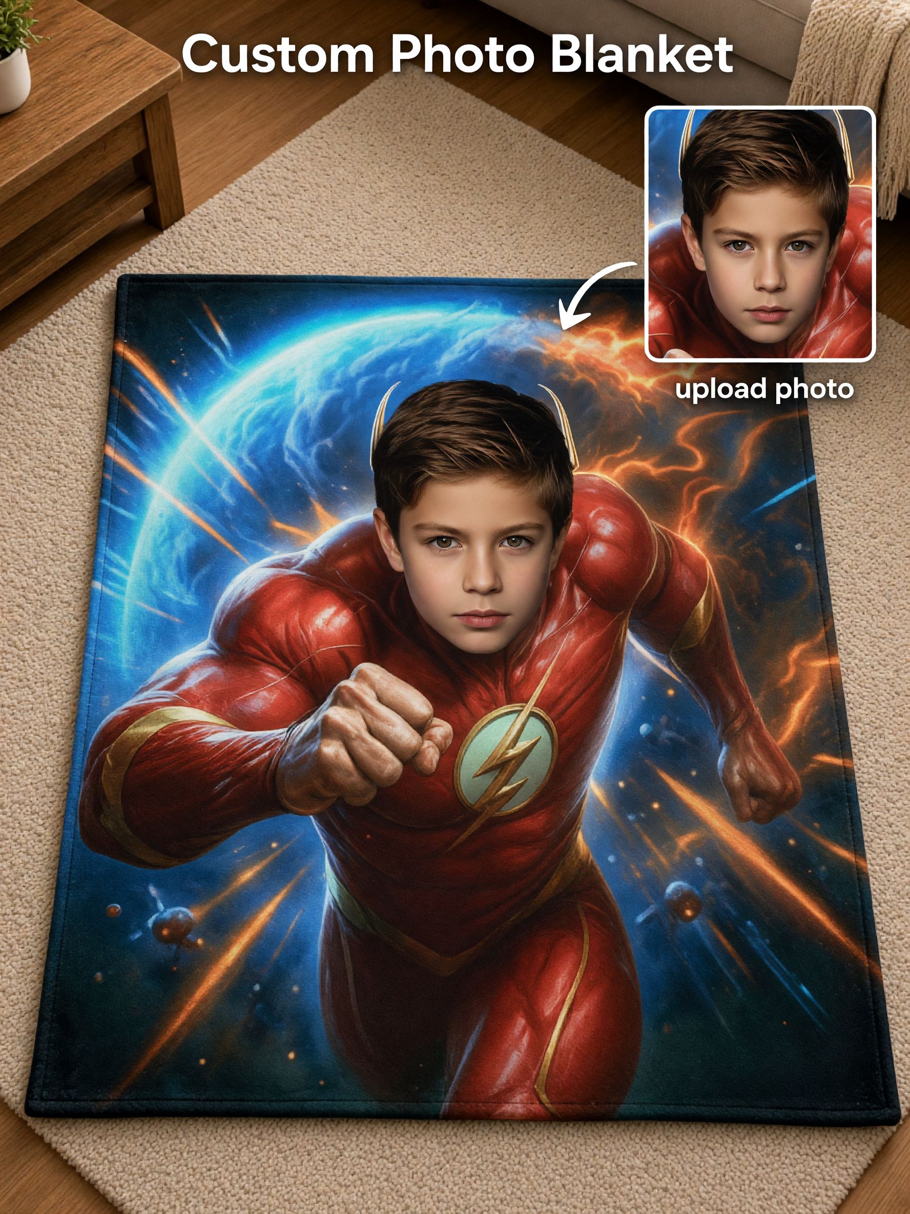 Custom Face Superhero Flannel Blanket, Ultra Soft Plush Cozy Throw, Ideal Personalized Gift for Kids and Family