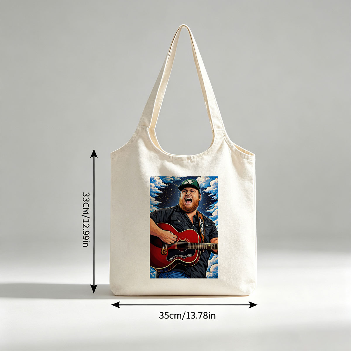 Luke Combs Singing with Acoustic Guitar Under Starry Sky - Canvas shoulder bags/