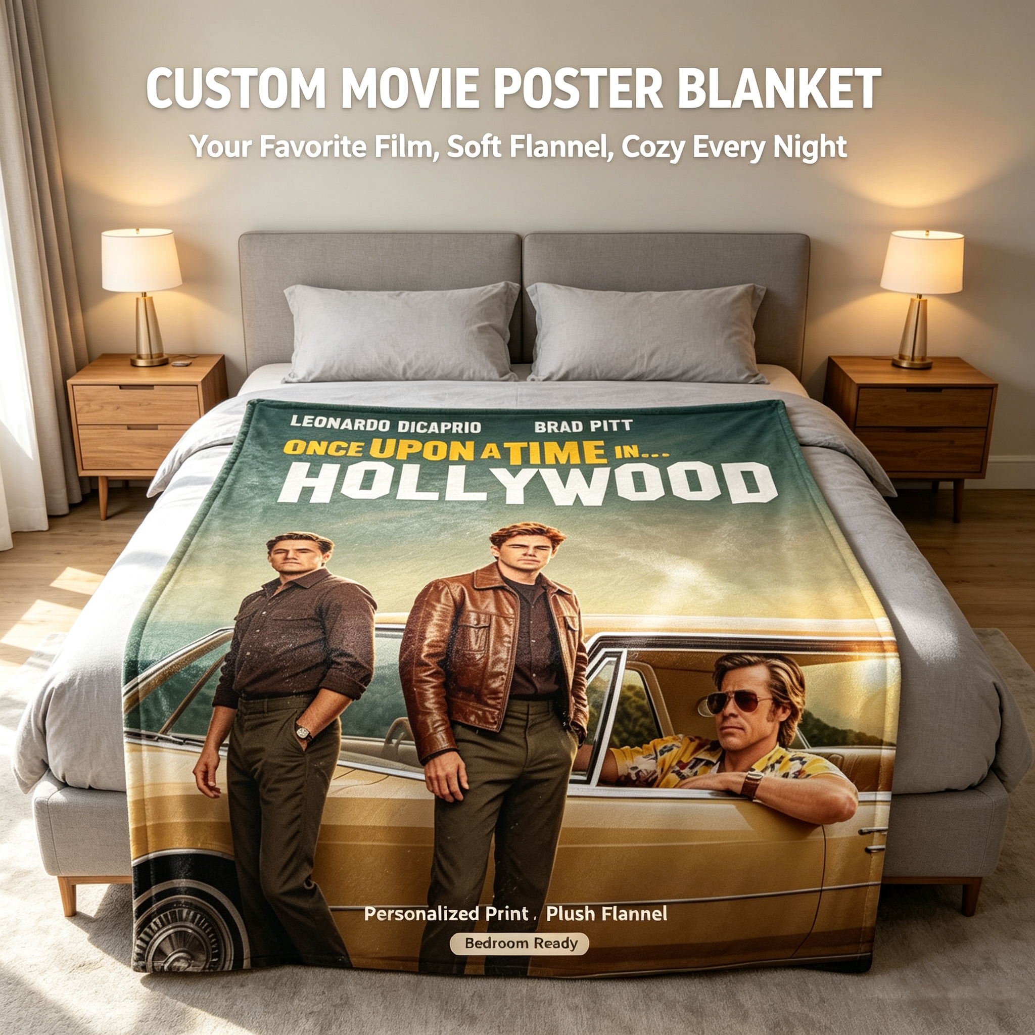 Custom Face Blanket Once Upon a Time in Hollywood Flannel Blanket Movie-Themed Gift for Fans Home Decor or Cozy Watching Experience Perfect for Birthday or Holiday Giveaway