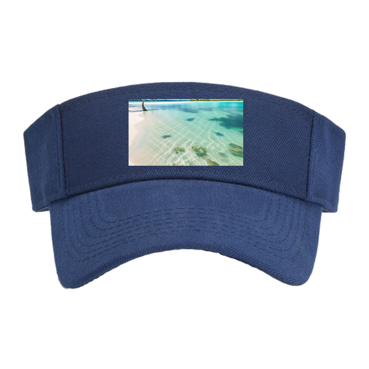 Serene tropical beach with crystal clear water and palm trees -  Visor cap