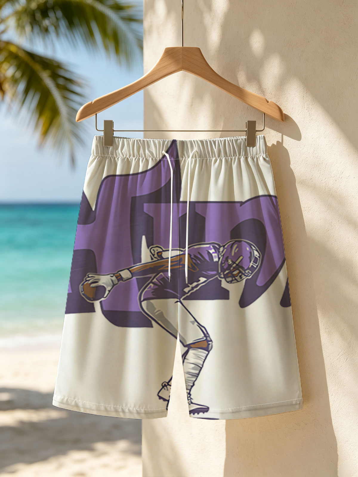 Him Football Player in Purple Uniform -  Beach shorts