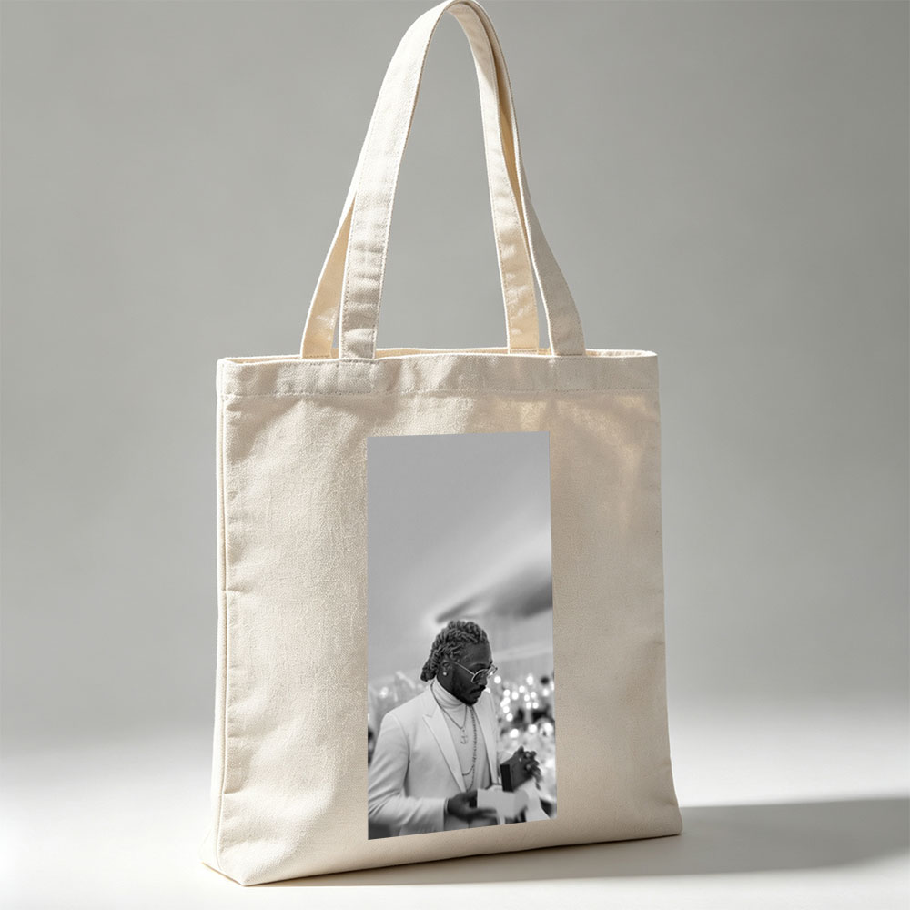 Tory Lanez at a Formal Event Wearing a White Suit and Glasses in Black and White Photo - Canvas tote bags