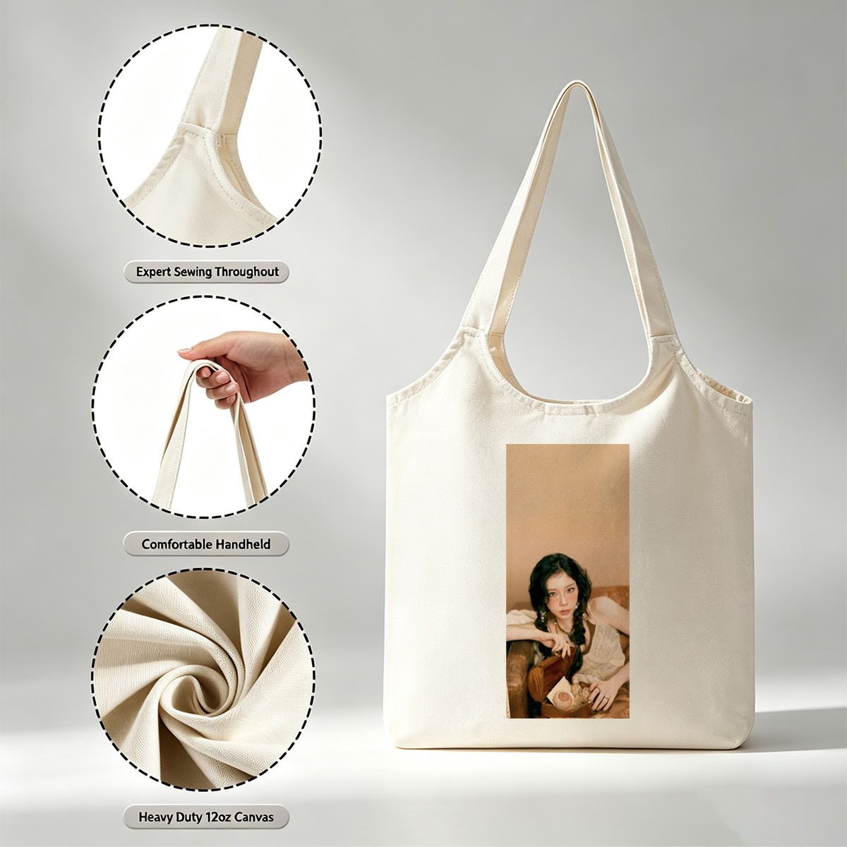 Kim Jisoo Relaxing on Couch with Vintage Accessories in Soft Lighting - Canvas shoulder bags/