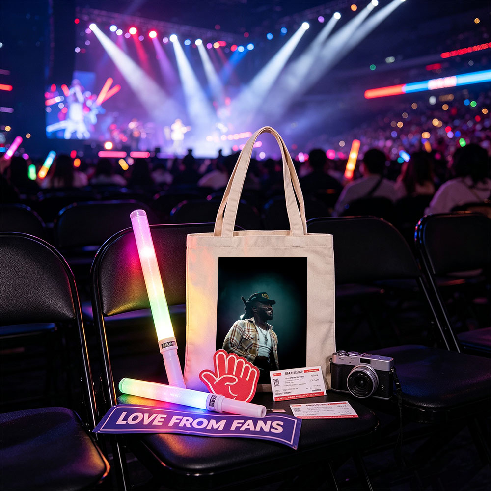 Burna Boy on Stage Performing with a Smile in a Plaid Shirt and Cap - Canvas tote bags