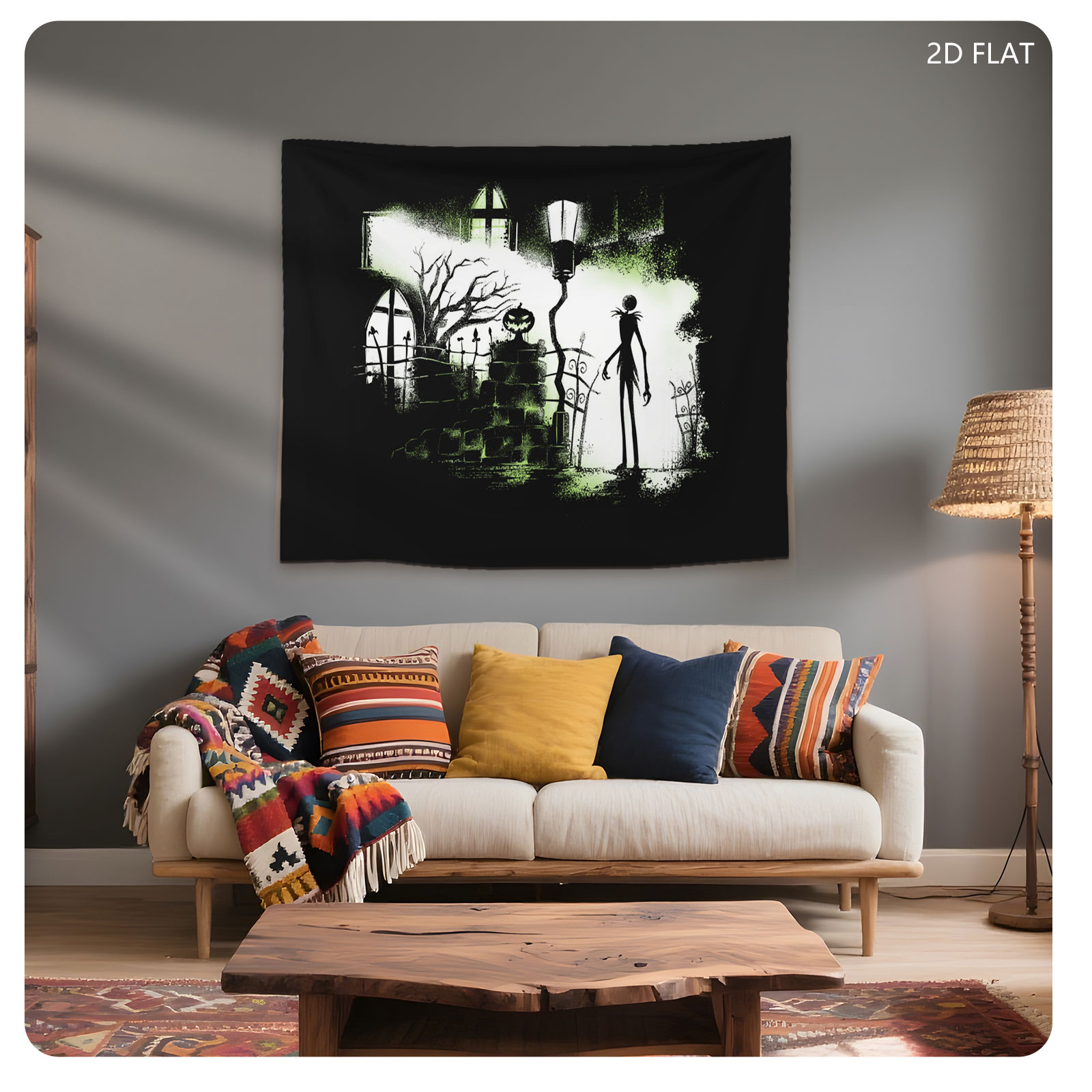 Jack Skellington in a Haunted Halloween Scene - Tapestry