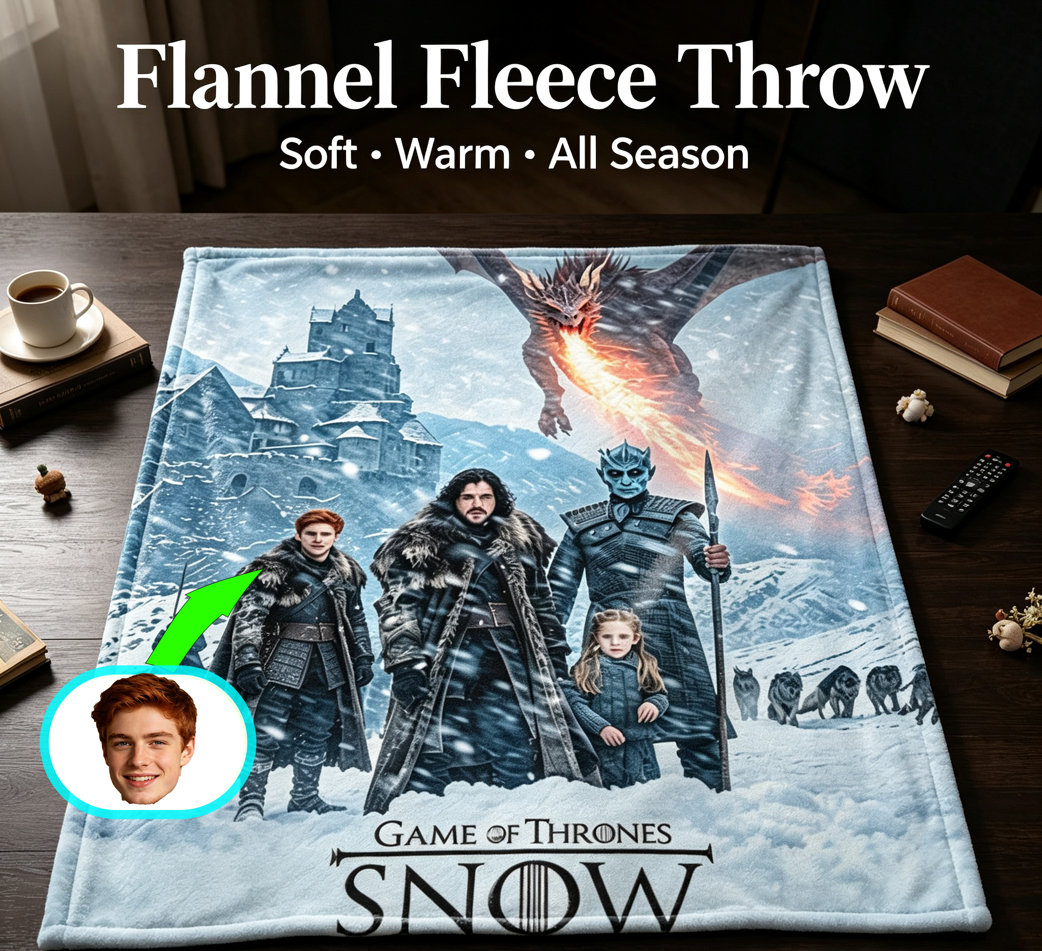 Custom Face Blanket Game of Thrones Snow Flannel Blanket for Winter Nights Cozy Living Room Decor Gift Idea for Fans 2025