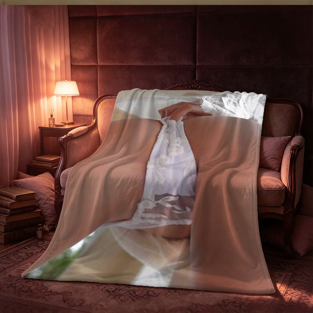 Aya Shalkar in cream lace lingerie and green robe - Blanket