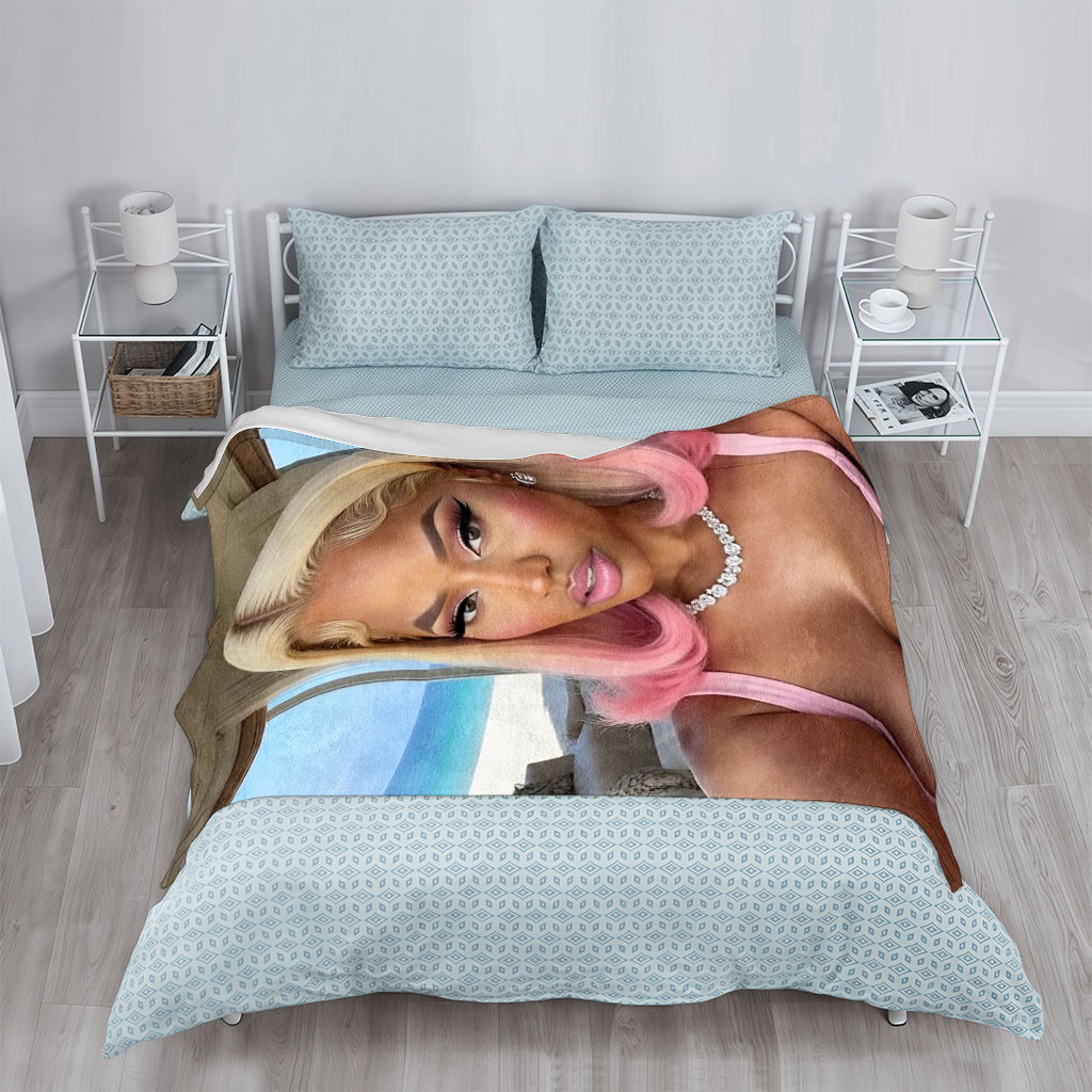 Cardi B Beachside Glamour in Pink Hair and Sparkling Jewelry - Blankets