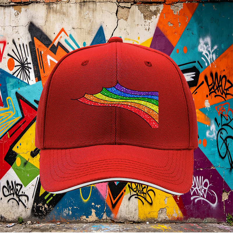 Unisex Classic Sandwich Hat with Glitter Rainbow Print Design | Lightweight Sun Protection Cap for Outdoor Activities, Beach, Travel, and Pride Events | Suitable for Adults Seeking Stylish and Comfortable Headwear