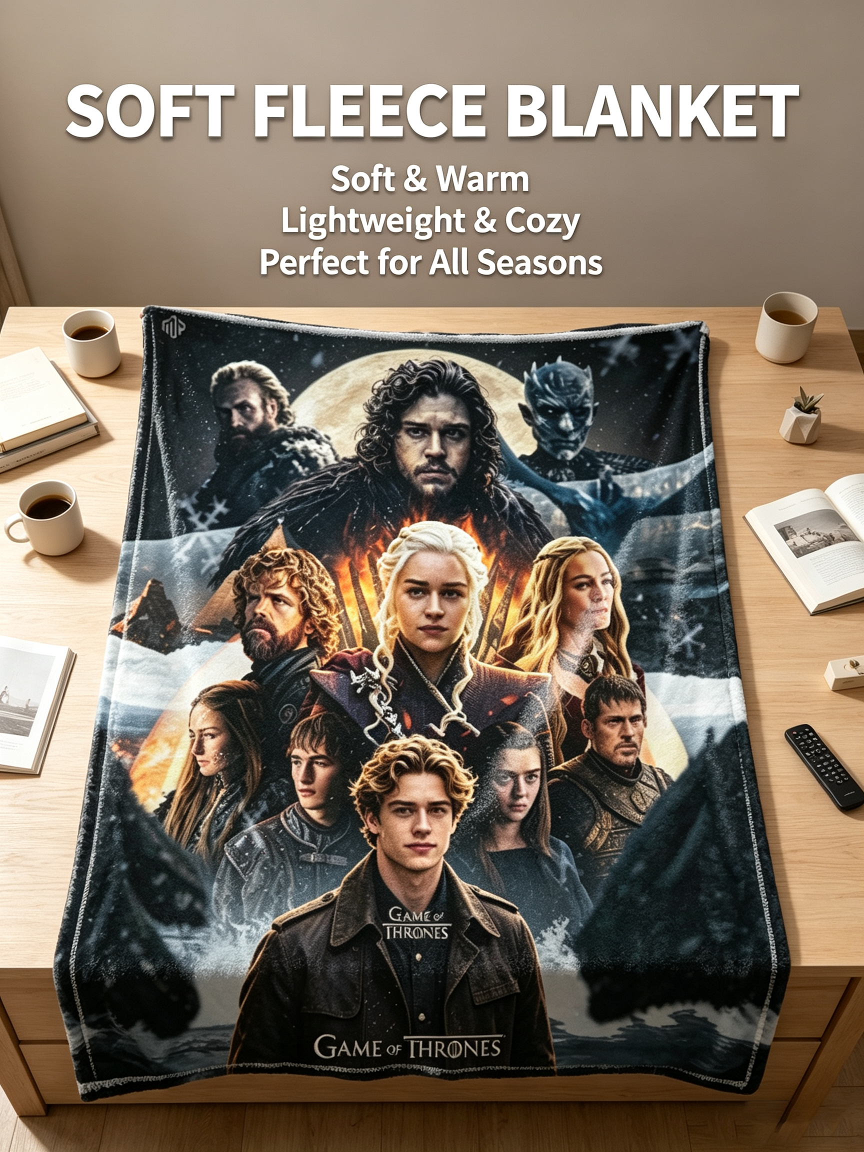 Custom Face Blanket Game of Thrones Flannel Blanket for Couch, Bed, or Travel Perfect Gift for Fans and Collectors