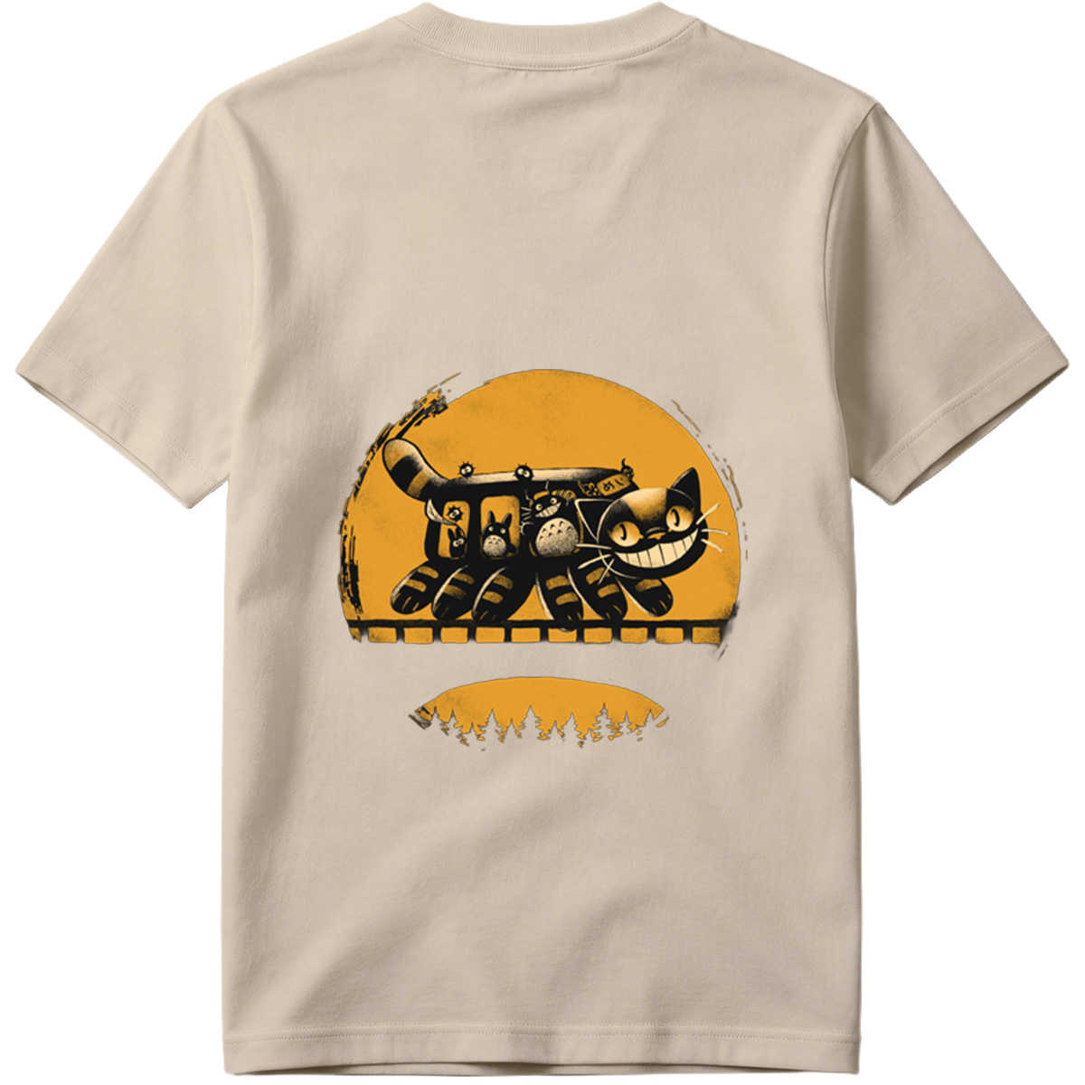Catbus and Totoro on a Moonlit Journey - Tee